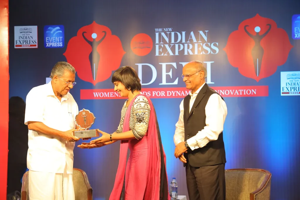 Aardra getting award, the Indian express